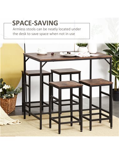 HOMCOM Industrial Rectangular Bar Table Set with 4 Stools for Dining Room, Kitchen, Dinette 835-337