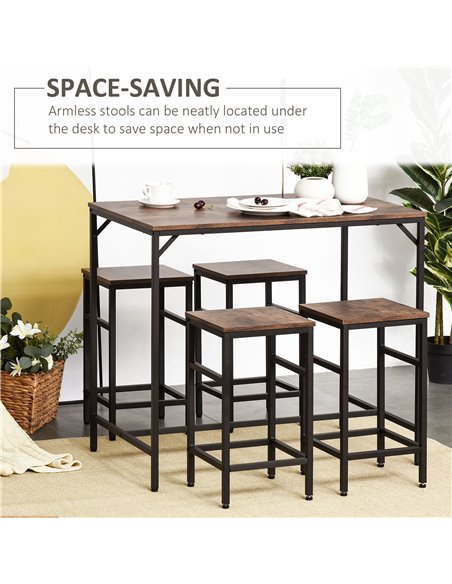 HOMCOM Industrial Rectangular Bar Table Set with 4 Stools for Dining Room, Kitchen, Dinette 835-337 - pic 61611 | FastDaddyshop