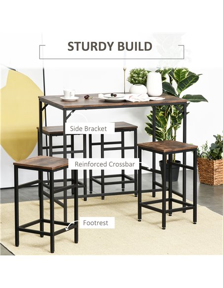HOMCOM Industrial Rectangular Bar Table Set with 4 Stools for Dining Room, Kitchen, Dinette 835-337 - pic 61612 | FastDaddyshop