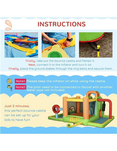 Outsunny 7 in 1 Kids Bouncy Castle Water Slide Bounce House Includes Slide, Trampoline, Pool, Water Gun, Ball-target, Boxing Pos