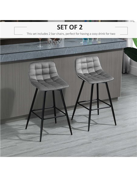 HOMCOM Set of 2 Bar stools With Backs Velvet-Touch Dining Chairs Kitchen Counter Chairs  Fabric Upholstered seat with Metal Legs - pic 61620 | FastDaddyshop