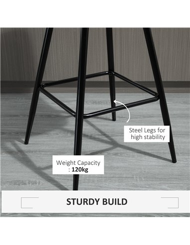 HOMCOM Set of 2 Bar stools With Backs Velvet-Touch Dining Chairs Kitchen Counter Chairs  Fabric Upholstered seat with Metal Legs