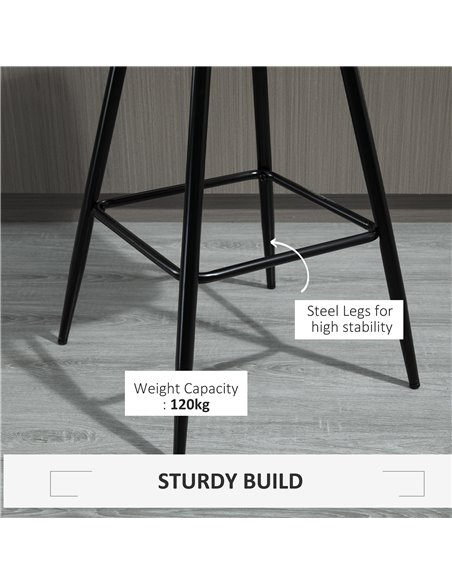 HOMCOM Set of 2 Bar stools With Backs Velvet-Touch Dining Chairs Kitchen Counter Chairs  Fabric Upholstered seat with Metal Legs - pic 61622 | FastDaddyshop