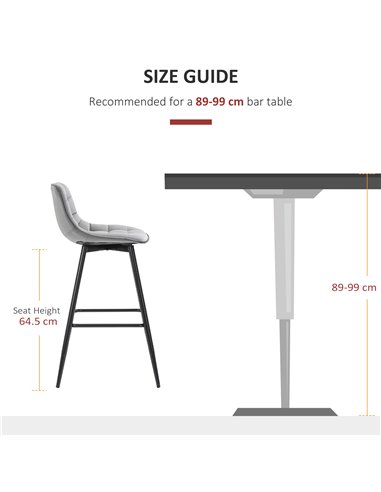 HOMCOM Set of 2 Bar stools With Backs Velvet-Touch Dining Chairs Kitchen Counter Chairs  Fabric Upholstered seat with Metal Legs