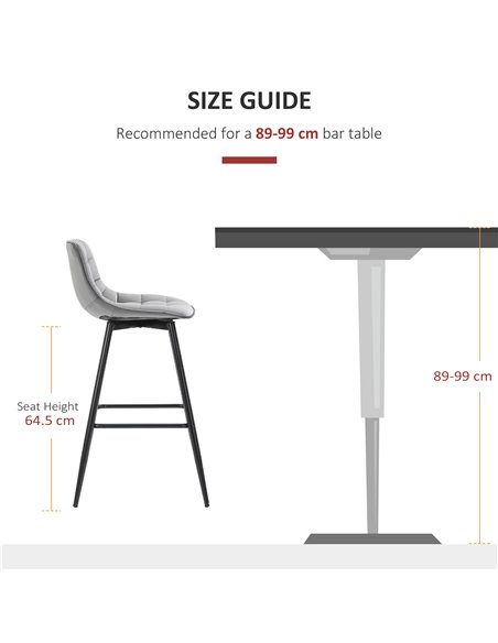 HOMCOM Set of 2 Bar stools With Backs Velvet-Touch Dining Chairs Kitchen Counter Chairs  Fabric Upholstered seat with Metal Legs - pic 61623 | FastDaddyshop