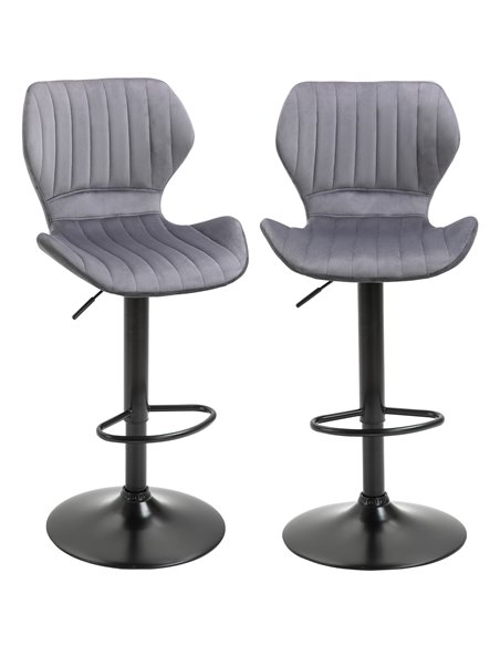 HOMCOM Bar Stool Set of 2 Velvet-Touch Fabric, Grey 835-466V70GY - pic 61627 | FastDaddyshop