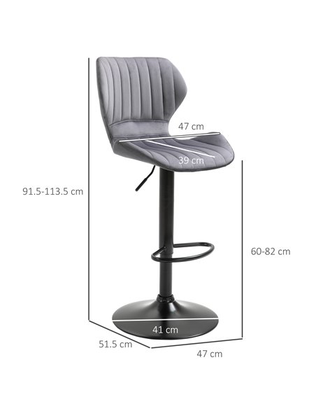 HOMCOM Bar Stool Set of 2 Velvet-Touch Fabric Adjustable Height Swivel Counter Chairs with Footrest, Grey 835-466V70GY - pic 61628 | FastDaddyshop