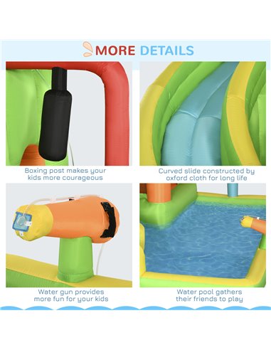 Outsunny 7 in 1 Kids Bouncy Castle Water Slide Bounce House Includes Slide, Trampoline, Pool, Water Gun, Ball-target, Boxing Pos