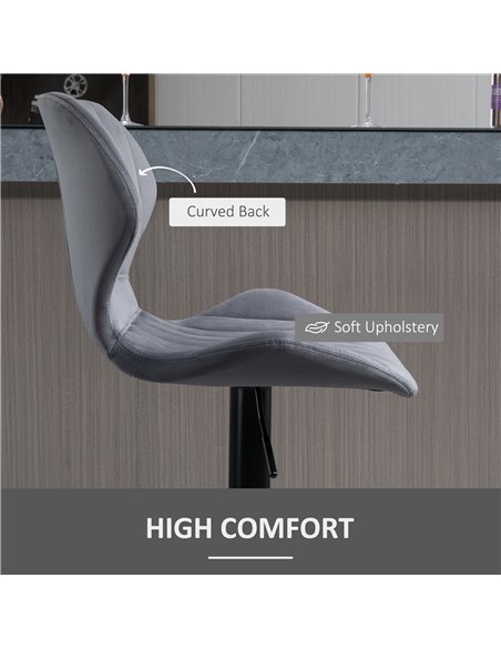 HOMCOM Bar Stool Set of 2 Velvet-Touch Fabric Adjustable Height Swivel Counter Chairs with Footrest, Grey 835-466V70GY - pic 61631 | FastDaddyshop