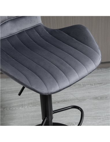 HOMCOM Bar Stool Set of 2 Velvet-Touch Fabric Adjustable Height Swivel Counter Chairs with Footrest, Grey 835-466V70GY