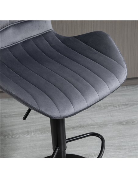 HOMCOM Bar Stool Set of 2 Velvet-Touch Fabric Adjustable Height Swivel Counter Chairs with Footrest, Grey 835-466V70GY - pic 61634 | FastDaddyshop