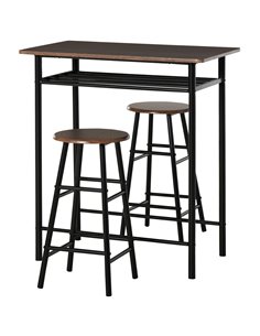 HOMCOM Bar Table Set, Bar Set-1 Bar Table and 2 Stools, Black and Oak 835-297BK