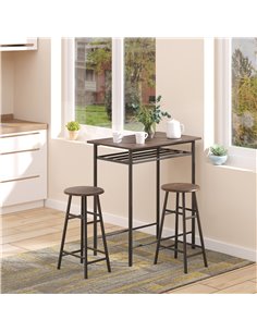 HOMCOM Bar Table Set, Bar Set-1 Bar Table and 2 Stools, Black and Oak 835-297BK 2