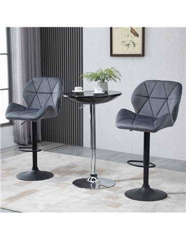 HOMCOM Set of 2 Adjustable Bar stools With Backs , Armless Upholstered Swivel Counter Chairs, Barstools with Back, Footrest, Dar
