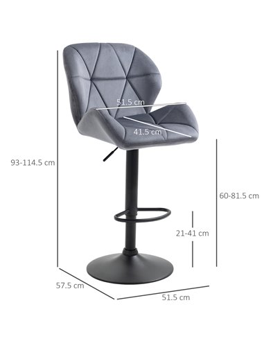 HOMCOM Set of 2 Adjustable Bar stools With Backs , Armless Upholstered Swivel Counter Chairs, Barstools with Back, Footrest, Dar