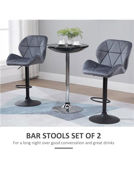 HOMCOM Set of 2 Adjustable Bar stools With Backs , Armless Upholstered Swivel Counter Chairs, Barstools with Back, Footrest, Dar - pic 61656 | FastDaddyshop