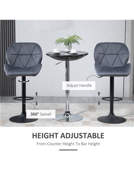 HOMCOM Set of 2 Adjustable Bar stools With Backs , Armless Upholstered Swivel Counter Chairs, Barstools with Back, Footrest, Dar - pic 61657 | FastDaddyshop