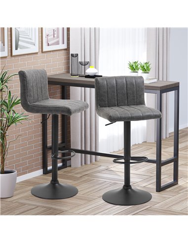 HOMCOM Set of 2 Adjustable Height Bar Chairs with Footrest, Bar Stools Set of 2 for Home Dining Areas, PU Leather, Gas Lift, Gre