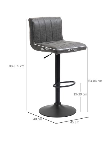 HOMCOM Set of 2 Adjustable Height Bar Chairs with Footrest, Bar Stools Set of 2 for Home Dining Areas, PU Leather, Gas Lift, Gre
