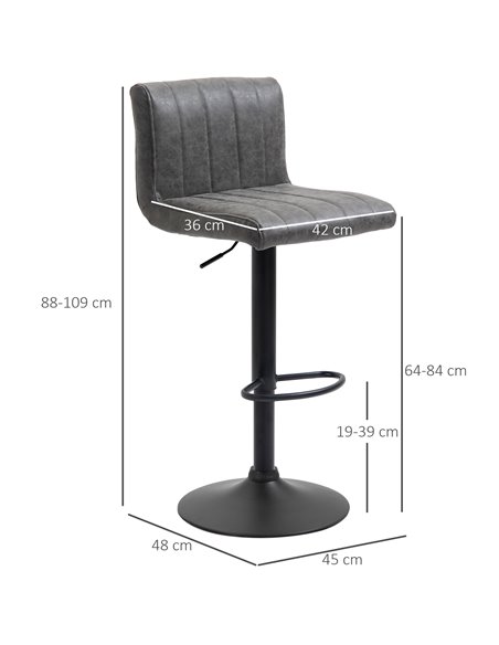 HOMCOM Set of 2 Adjustable Height Bar Chairs with Footrest, Bar Stools Set of 2 for Home Dining Areas, PU Leather, Gas Lift, Gre - pic 61682 | FastDaddyshop