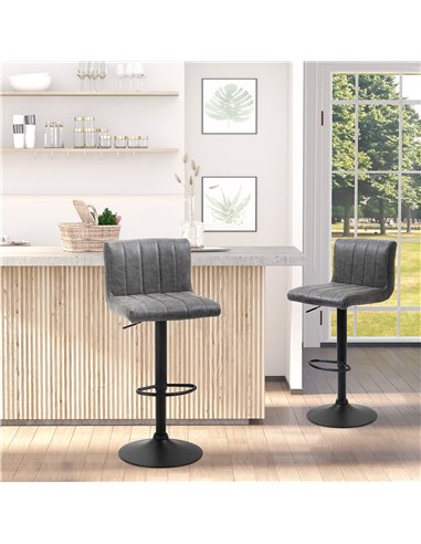 HOMCOM Set of 2 Adjustable Height Bar Chairs with Footrest, Bar Stools Set of 2 for Home Dining Areas, PU Leather, Gas Lift, Gre