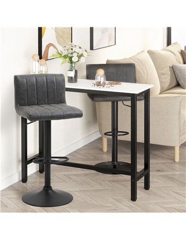 HOMCOM Set of 2 Adjustable Height Bar Chairs with Footrest, Bar Stools Set of 2 for Home Dining Areas, PU Leather, Gas Lift, Gre