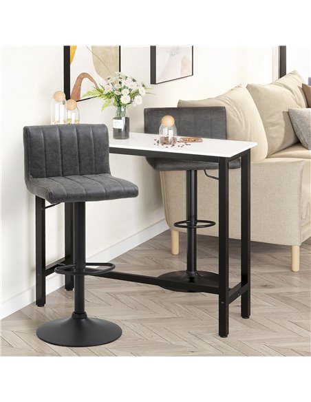 HOMCOM Set of 2 Adjustable Height Bar Chairs with Footrest, Bar Stools Set of 2 for Home Dining Areas, PU Leather, Gas Lift, Gre - pic 61684 | FastDaddyshop