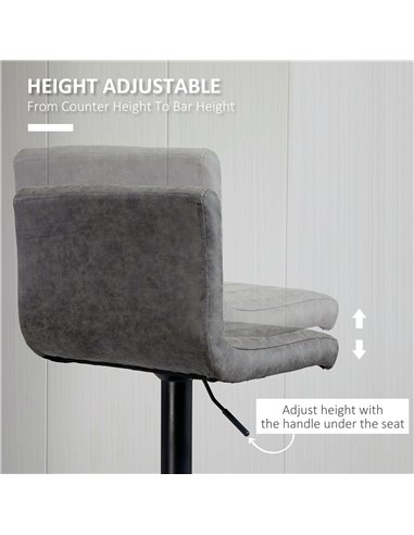 HOMCOM Set of 2 Adjustable Height Bar Chairs with Footrest, Bar Stools Set of 2 for Home Dining Areas, PU Leather, Gas Lift, Gre