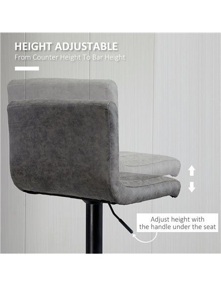 HOMCOM Set of 2 Adjustable Height Bar Chairs with Footrest, Bar Stools Set of 2 for Home Dining Areas, PU Leather, Gas Lift, Gre - pic 61685 | FastDaddyshop