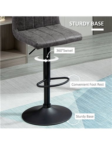 HOMCOM Set of 2 Adjustable Height Bar Chairs with Footrest, Bar Stools Set of 2 for Home Dining Areas, PU Leather, Gas Lift, Gre