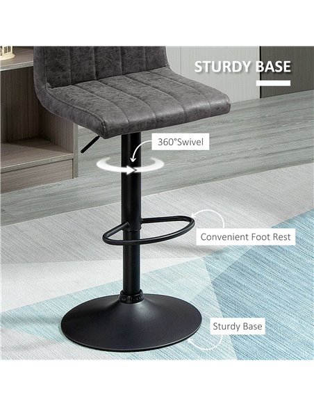 HOMCOM Set of 2 Adjustable Height Bar Chairs with Footrest, Bar Stools Set of 2 for Home Dining Areas, PU Leather, Gas Lift, Gre - pic 61686 | FastDaddyshop