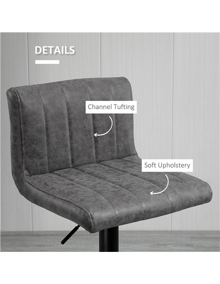 HOMCOM Set of 2 Adjustable Height Bar Chairs with Footrest, Bar Stools Set of 2 for Home Dining Areas, PU Leather, Gas Lift, Gre - pic 61687 | FastDaddyshop