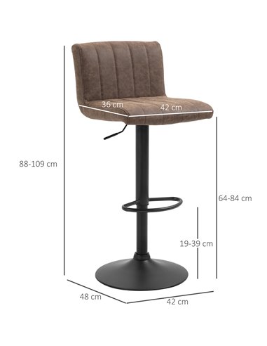 HOMCOM Barstools Set of 2 Adjustable Height Swivel Gas Lift PU Leather Counter Bar Chairs with Footrest, Brown 835-501BN