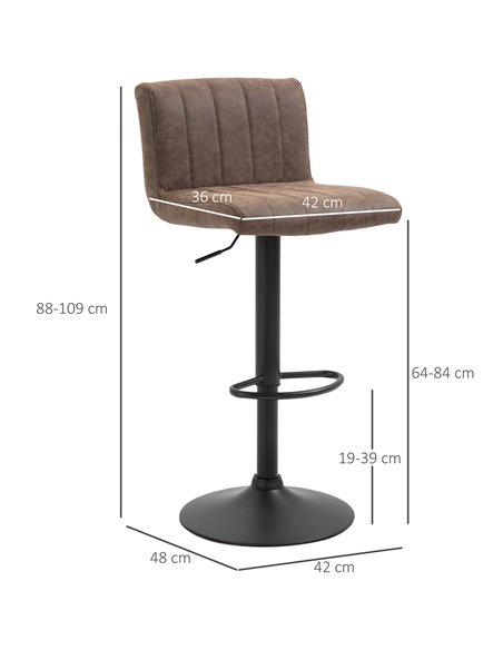 HOMCOM Barstools Set of 2 Adjustable Height Swivel Gas Lift PU Leather Counter Bar Chairs with Footrest, Brown 835-501BN - pic 61691 | FastDaddyshop