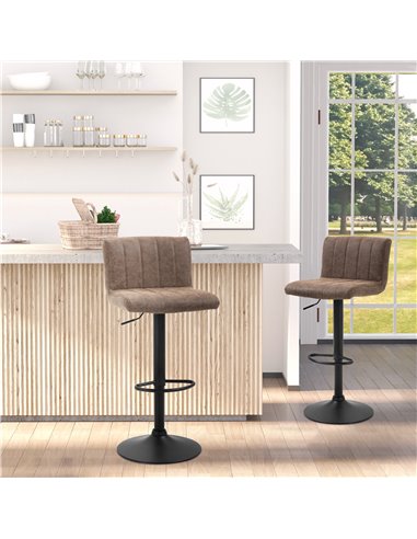 HOMCOM Barstools Set of 2 Adjustable Height Swivel Gas Lift PU Leather Counter Bar Chairs with Footrest, Brown 835-501BN