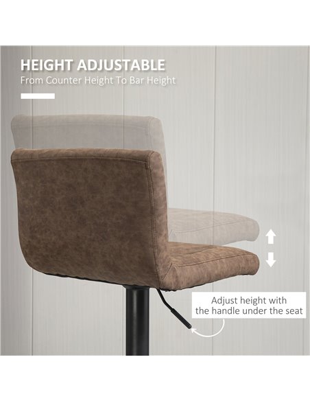 HOMCOM Barstools Set of 2 Adjustable Height Swivel Gas Lift PU Leather Counter Bar Chairs with Footrest, Brown 835-501BN - pic 61693 | FastDaddyshop