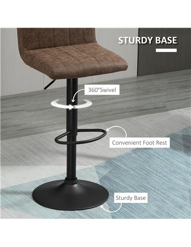 HOMCOM Barstools Set of 2 Adjustable Height Swivel Gas Lift PU Leather Counter Bar Chairs with Footrest, Brown 835-501BN
