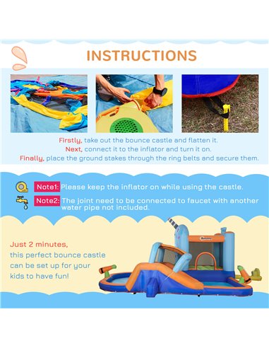 Outsunny 5 in 1 Kids Bounce Castle Narwhals Style Inflatable House with Slide Trampoline Pool Water Gun Climbing Wall with Infla