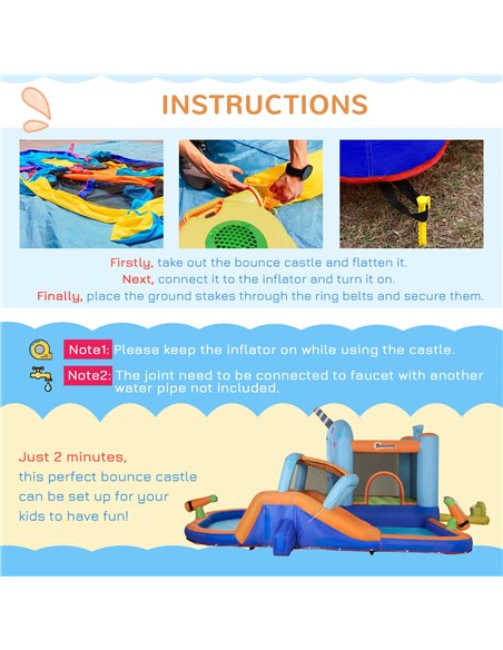 Outsunny 5 in 1 Kids Bounce Castle Narwhals Style Inflatable House with Slide Trampoline Pool Water Gun Climbing Wall with Infla - pic 6170 | FastDaddyshop
