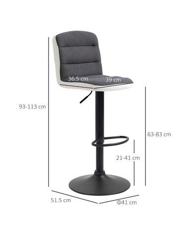 HOMCOM Bar stool Set of 2 Armless Adjustable Height Upholstered Bar Chair with Swivel Seat, Dark Grey 835-508V71
