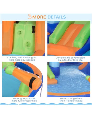 Outsunny 5 in 1 Kids Bounce Castle Narwhals Style Inflatable House with Slide Trampoline Pool Water Gun Climbing Wall with Infla