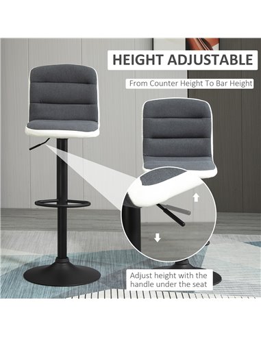 HOMCOM Bar stool Set of 2 Armless Adjustable Height Upholstered Bar Chair with Swivel Seat, Dark Grey 835-508V71