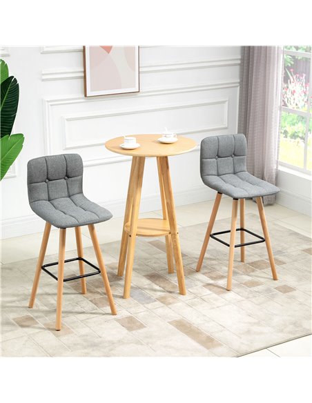 HOMCOM Bar stool Set of 2 Armless Button-Tufted Counter Height Bar Chairs with Wood Legs & Footrest, Grey 835-530V70 - pic 61717 | FastDaddyshop
