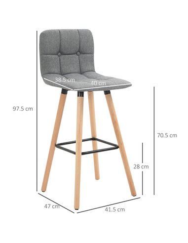 HOMCOM Bar stool Set of 2 Armless Button-Tufted Counter Height Bar Chairs with Wood Legs & Footrest, Grey 835-530V70