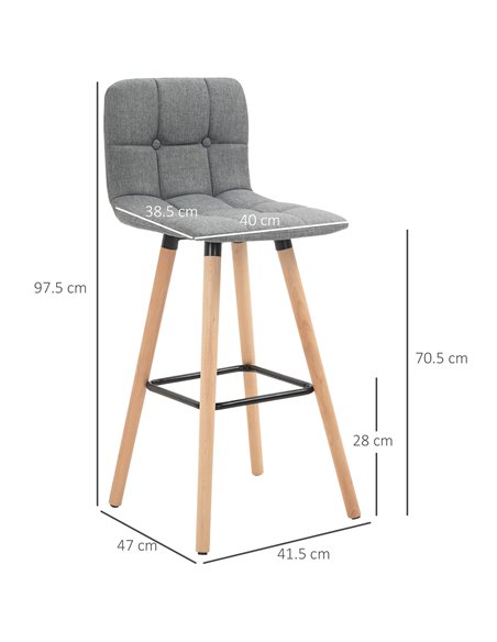 HOMCOM Bar stool Set of 2 Armless Button-Tufted Counter Height Bar Chairs with Wood Legs & Footrest, Grey 835-530V70 - pic 61718 | FastDaddyshop