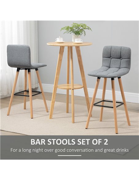 HOMCOM Bar stool Set of 2 Armless Button-Tufted Counter Height Bar Chairs with Wood Legs & Footrest, Grey 835-530V70 - pic 61719 | FastDaddyshop