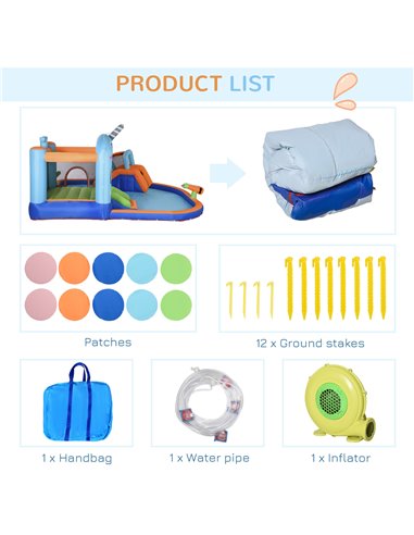 Outsunny 5 in 1 Kids Bounce Castle Narwhals Style Inflatable House with Slide Trampoline Pool Water Gun Climbing Wall with Infla