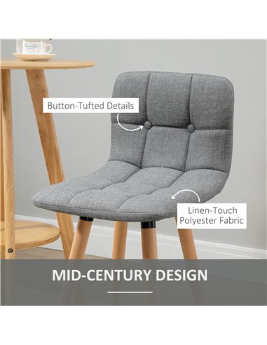 HOMCOM Bar stool Set of 2 Armless Button-Tufted Counter Height Bar Chairs with Wood Legs & Footrest, Grey 835-530V70
