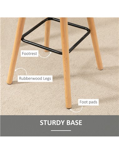 HOMCOM Bar stool Set of 2 Armless Button-Tufted Counter Height Bar Chairs with Wood Legs & Footrest, Grey 835-530V70
