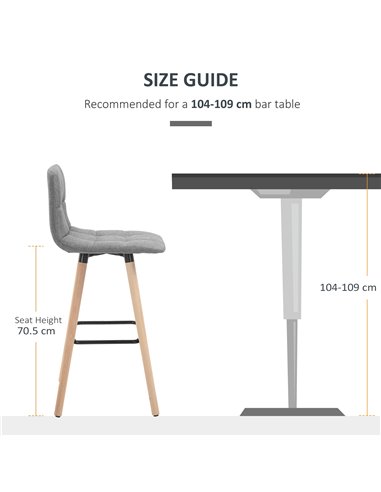 HOMCOM Bar stool Set of 2 Armless Button-Tufted Counter Height Bar Chairs with Wood Legs & Footrest, Grey 835-530V70